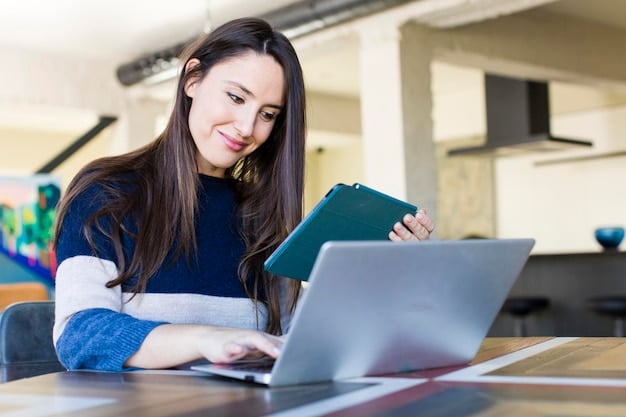 A student completing an online university application form on a laptop, with documents like passport and academic certificates laid out beside her.