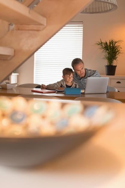 An image showing a parent and child in a comfortable home setting, working together on a colourful puzzle. The expressions are of engagement and mutual support, highlighting the importance of parental involvement in fostering a growth mindset and creating a positive learning environment at home.