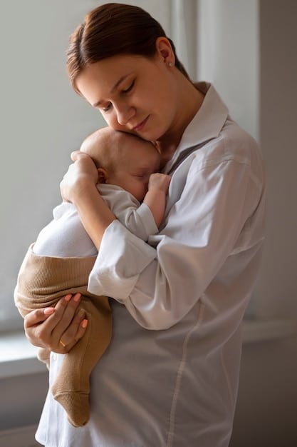 A mother holding a newborn baby, with soft lighting and a sense of warmth. This image represents the importance of maternity leave and supporting new parents in the workplace.