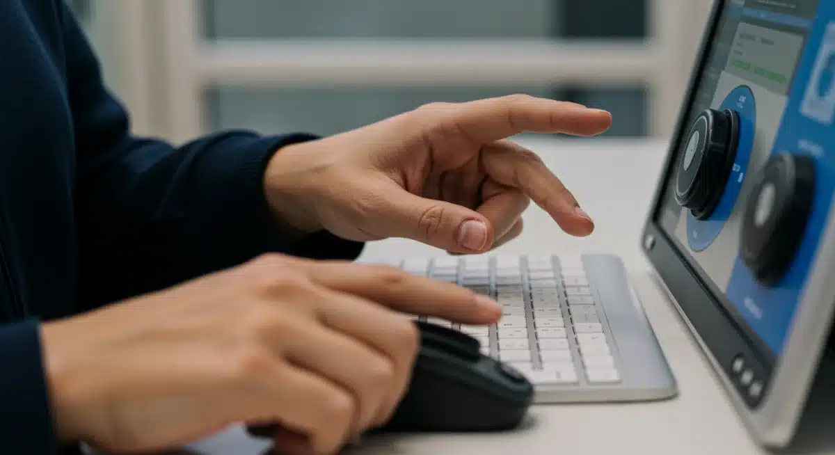 Person utilizing accessibility technology for daily tasks