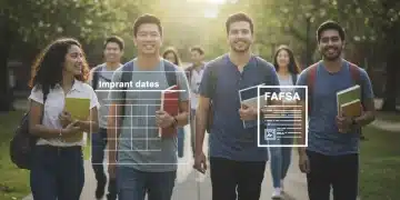 College students walking on campus with FAFSA form overlay, symbolizing financial aid deadlines.