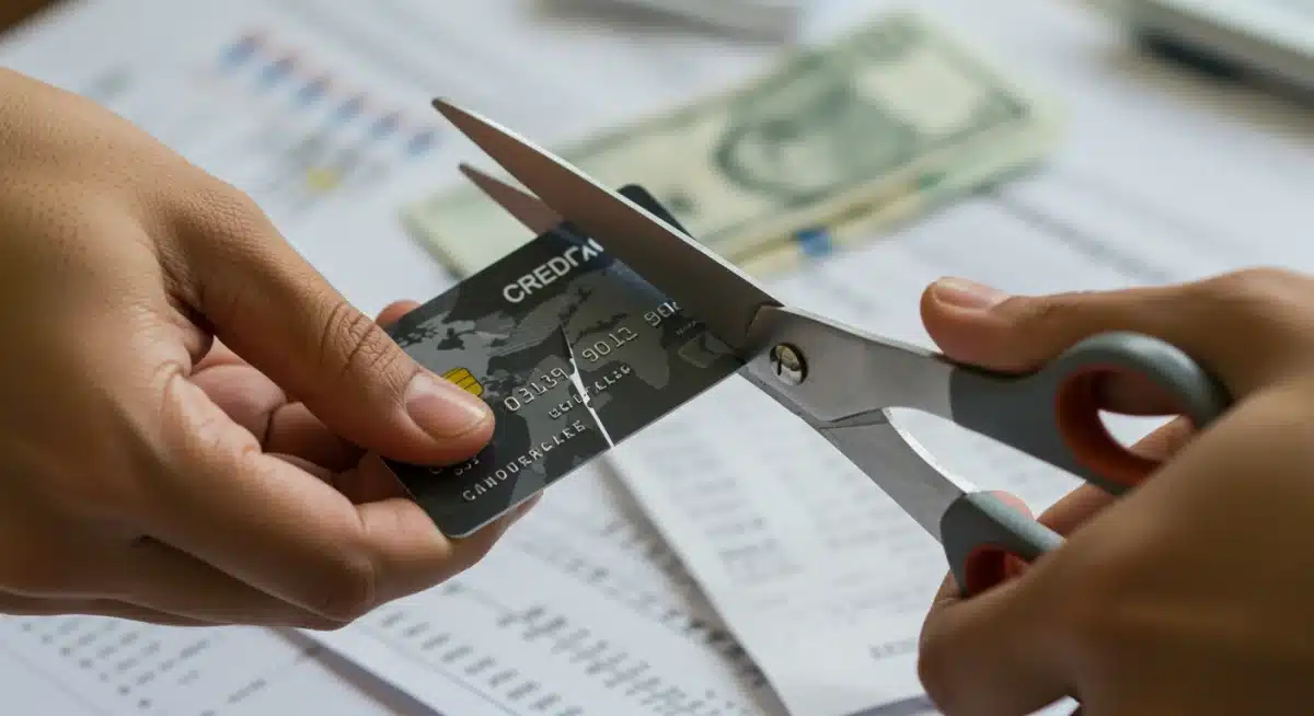 Cutting a credit card to symbolize debt elimination