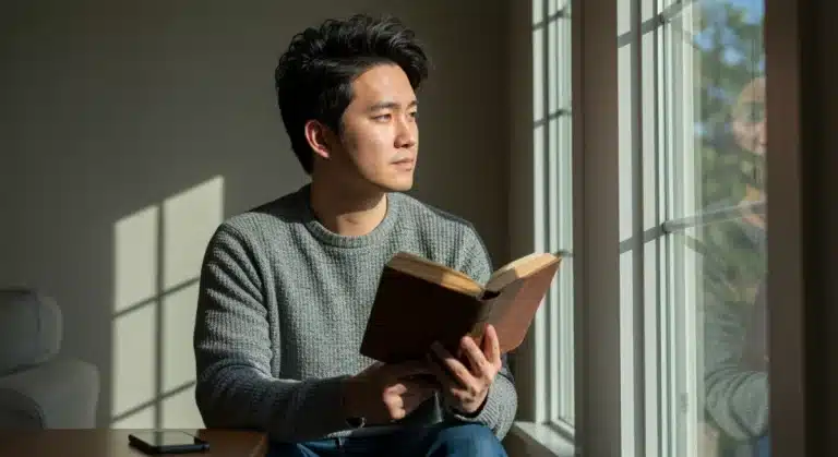 Person enjoying a book, taking a break from screen time for a digital detox