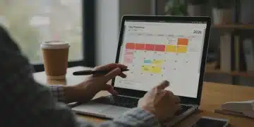 Person planning effective time blocks on a digital calendar for increased focus