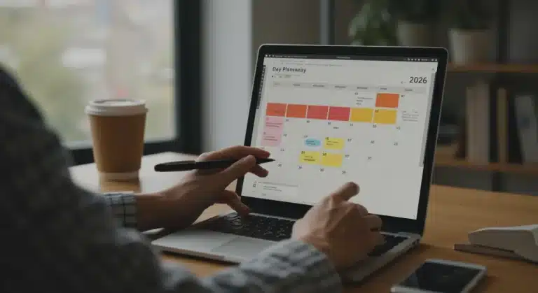 Person planning effective time blocks on a digital calendar for increased focus