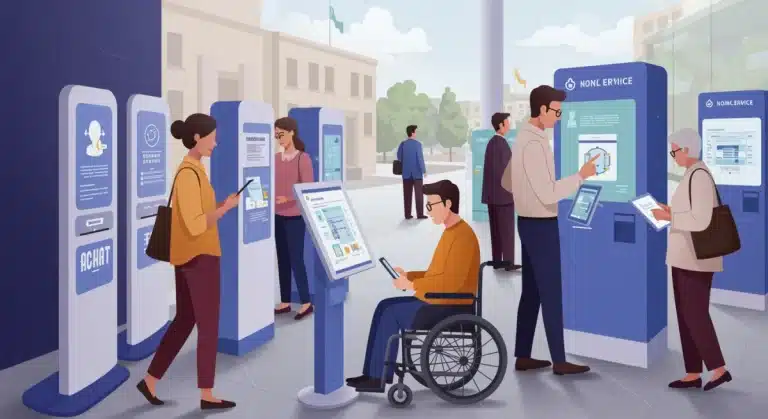 Diverse citizens accessing modern public services