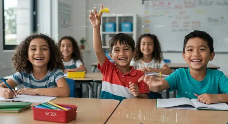 Diverse students in a modern classroom, symbolizing federal aid impact on K-12 education