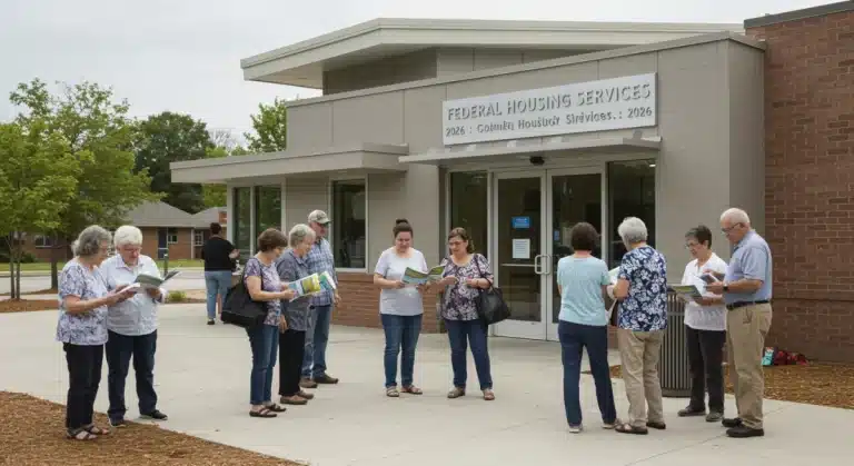Diverse community members engaging with federal housing services information in 2026