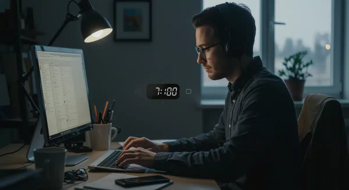 Individual deeply focused during a dedicated time block session