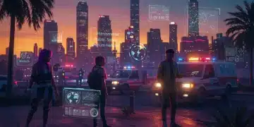 Futuristic city with integrated public safety technology and safe communities