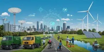 Futuristic urban landscape with integrated public environmental services and green infrastructure