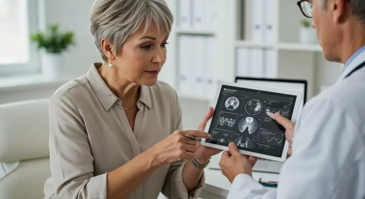 Patient reviewing medical records with doctor for informed consent