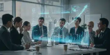 Diverse individuals discussing investment strategies for inflation in a modern financial setting.