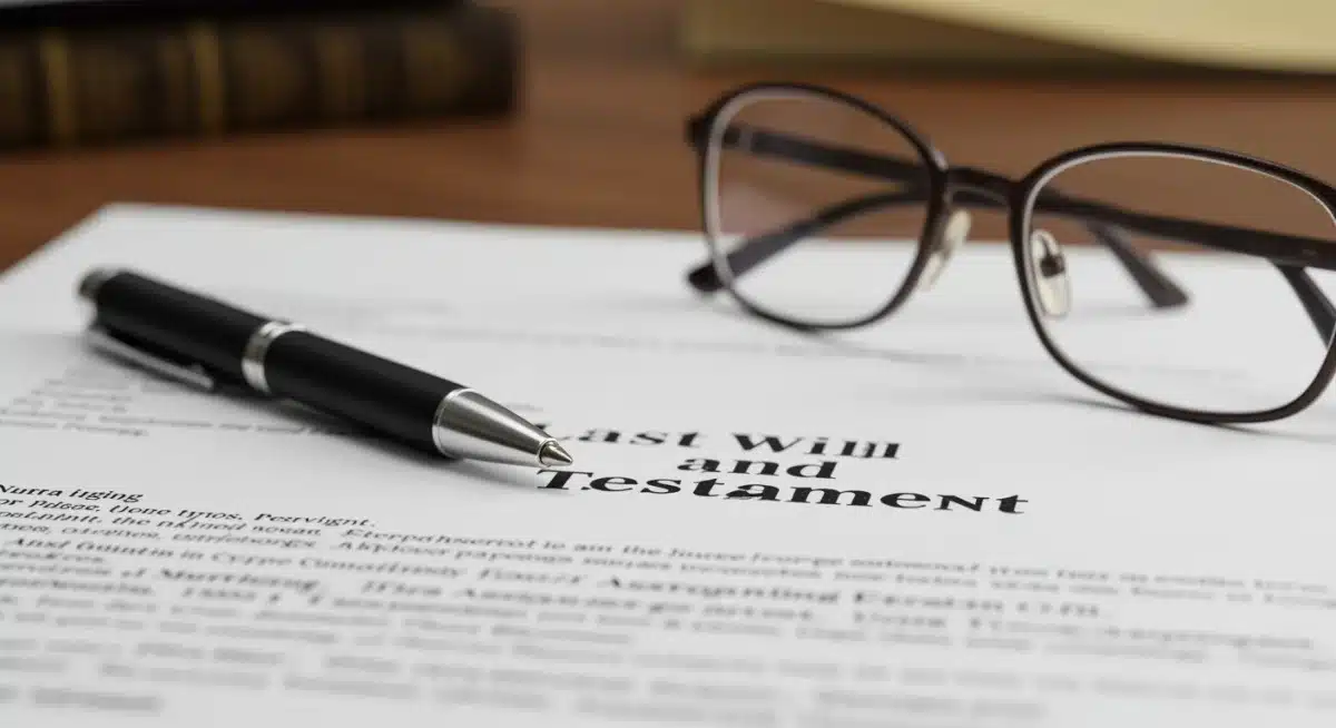 Last Will and Testament document with pen and reading glasses.