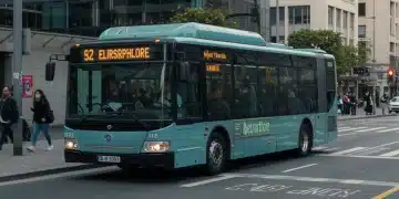 Modern electric bus on city street 2026