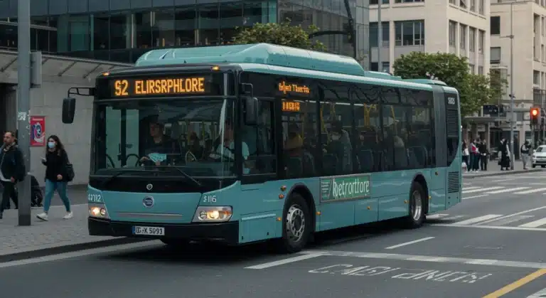 Modern electric bus on city street 2026