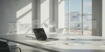 Modern minimalist paperless office with digital documents