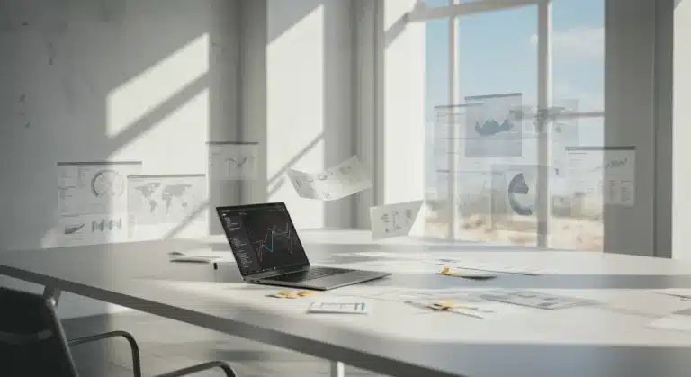 Modern minimalist paperless office with digital documents