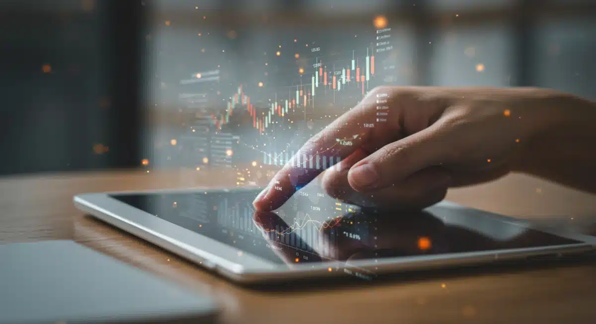 Hand navigating digital investment platform interface