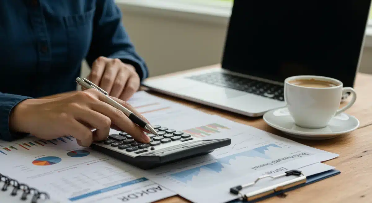 Person calculating retirement savings on a laptop