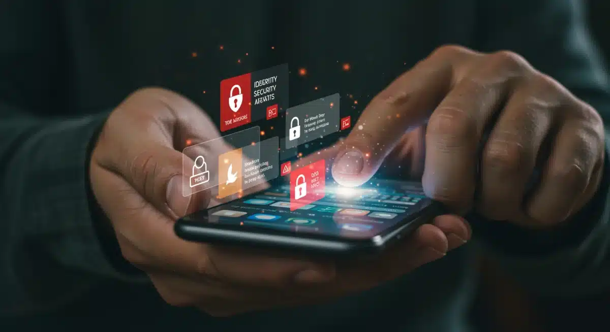 Person managing data privacy on a smartphone