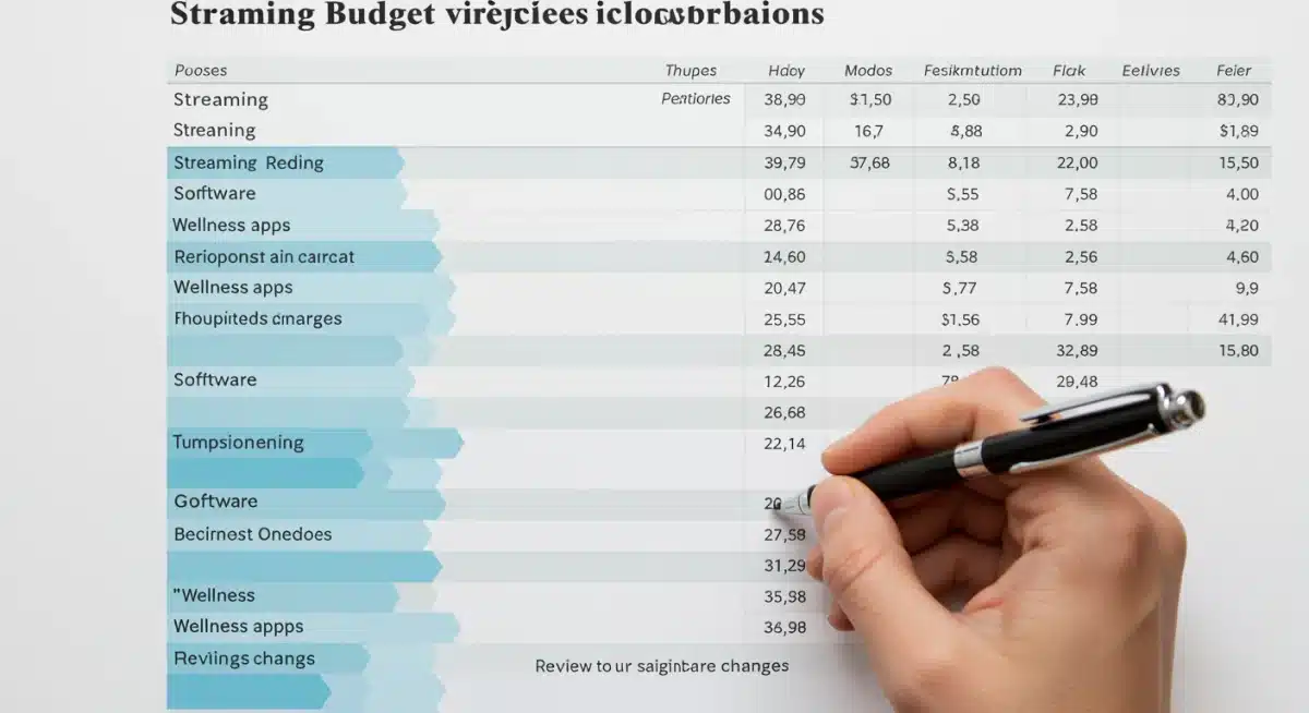 Budget spreadsheet detailing subscription costs and potential savings