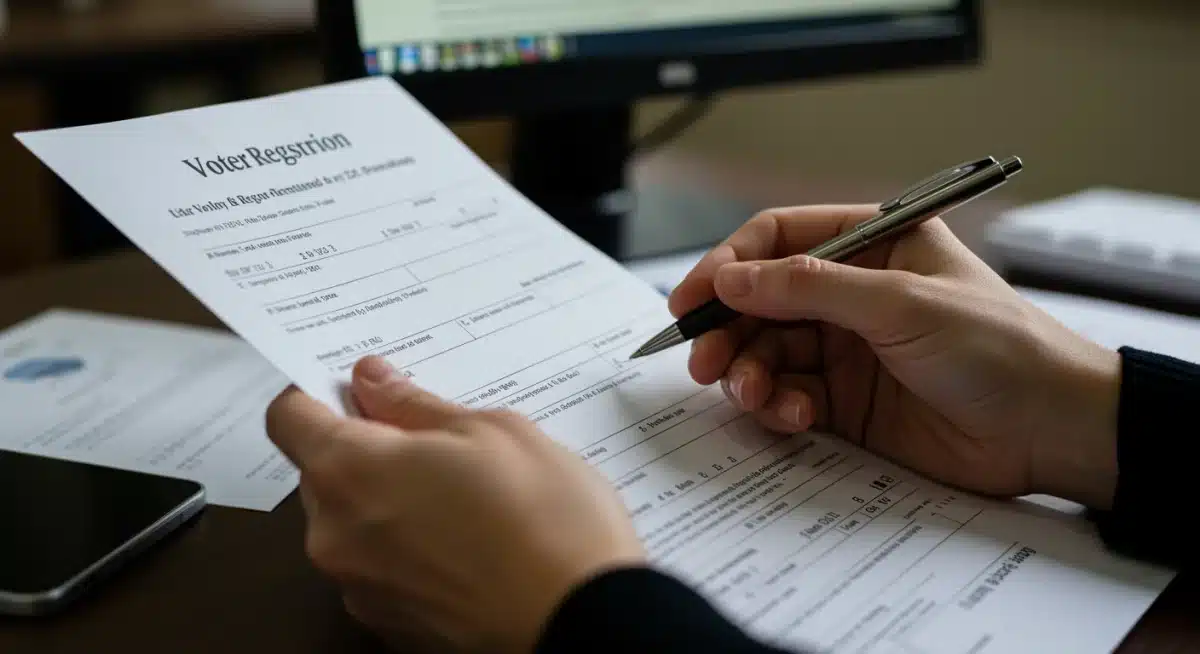 Filling out voter registration form for 2026 elections