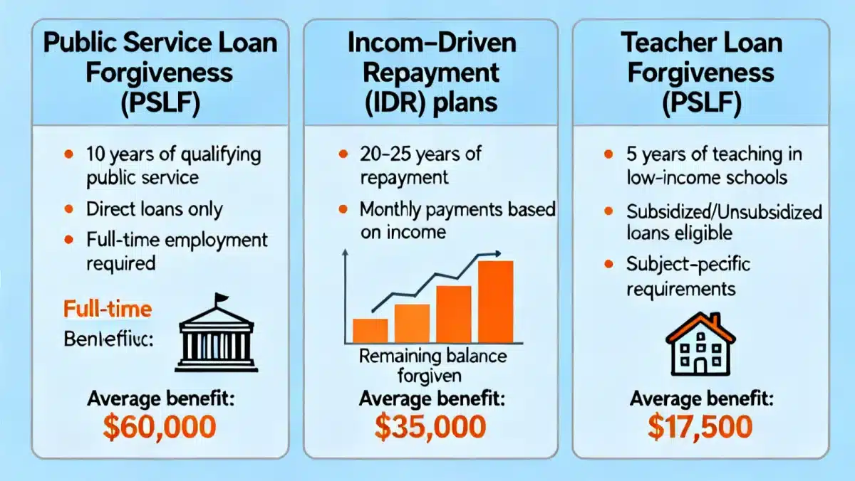 Infographic comparing various 2026 student loan forgiveness programs