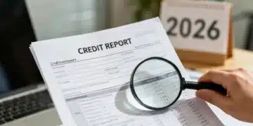 Detailed credit report with magnifying glass highlighting accurate information