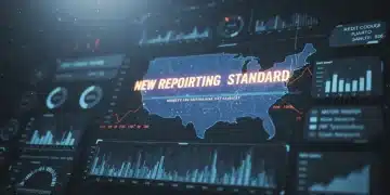 Credit Score Management in 2026: New Reporting Standards Impact US Consumers Futuristic credit score interface showing data trends for 2026 new reporting standards