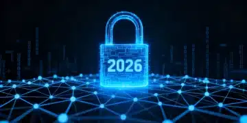 Digital padlock over data network, symbolizing new data breach protection in 2026