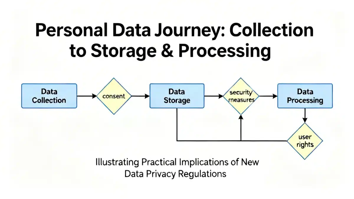 Flowchart illustrating personal data journey and regulatory checkpoints in 2026.