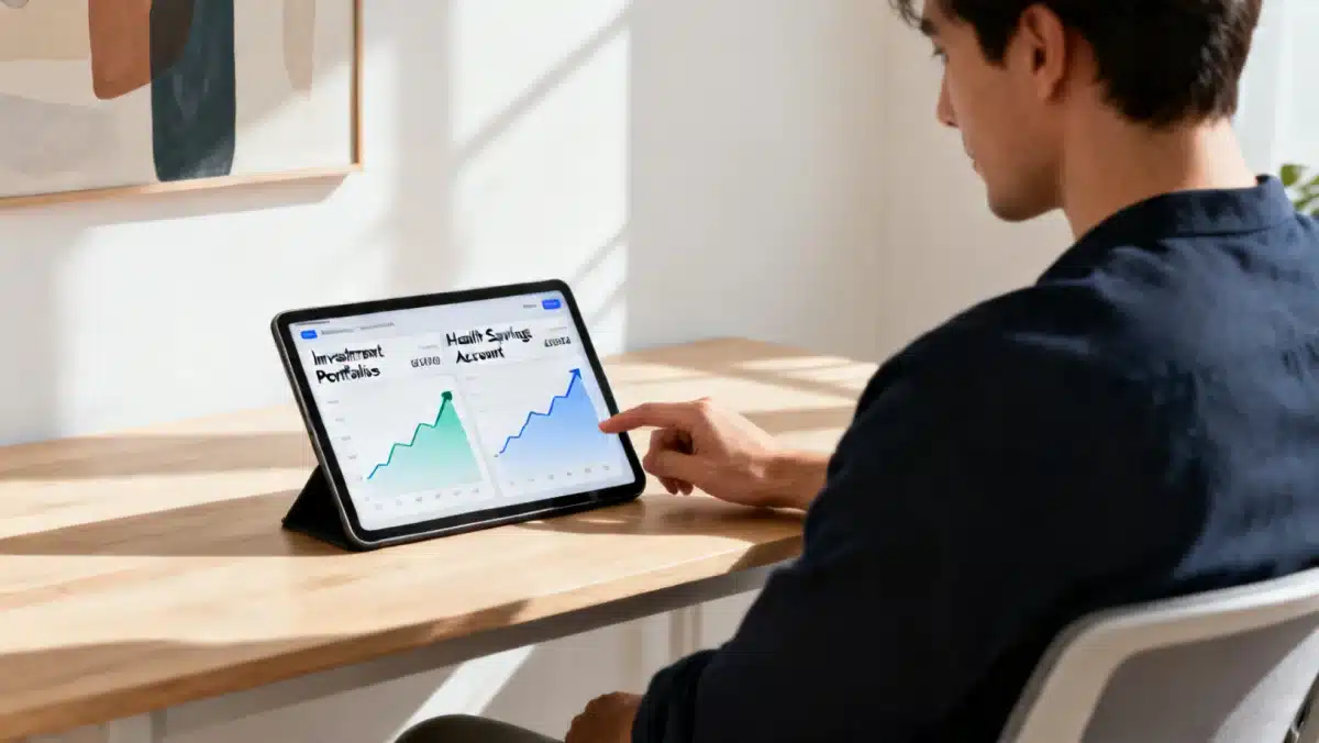 Person analyzing HSA investment portfolio on a tablet