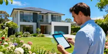 Modern home with a person checking a digital maintenance schedule on a tablet