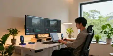 Modern organized home office 2026 with ergonomic setup and smart tech for productivity.