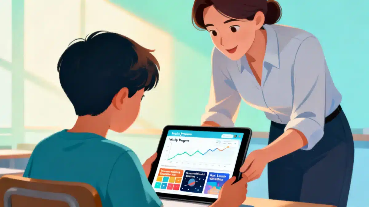 Teacher and student using an AI-powered personalized learning platform.