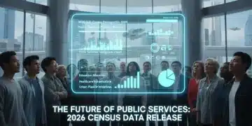 Diverse community engaging with digital census data projections