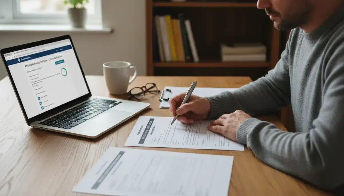 Person completing energy assistance application online