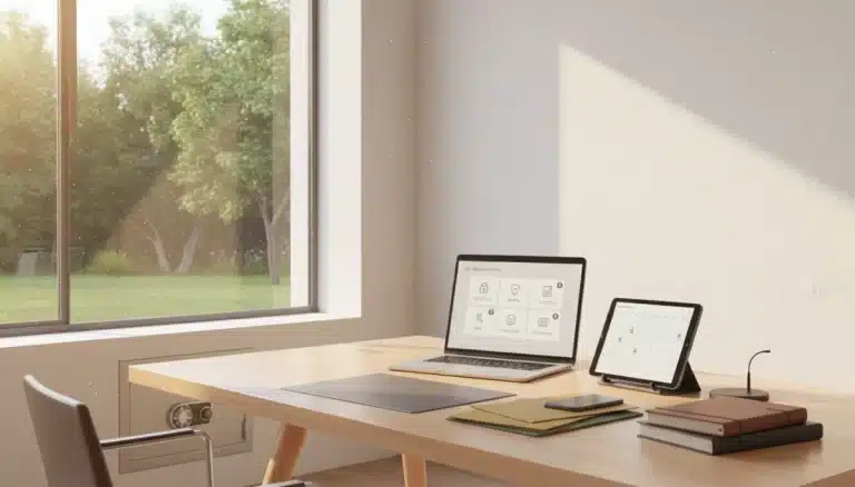 Digital home inventory system on a tablet and laptop, symbolizing organized asset protection.