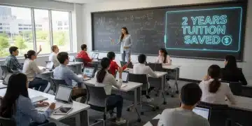 Students engaging in an early college program, symbolizing significant tuition savings.