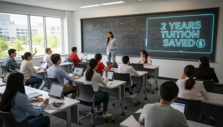 Students engaging in an early college program, symbolizing significant tuition savings.