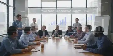 Diverse group debating 2026 federal minimum wage impacts