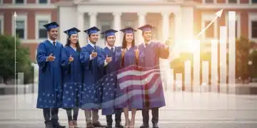 Graduates celebrating with financial charts in background, symbolizing student loan repayment strategies.