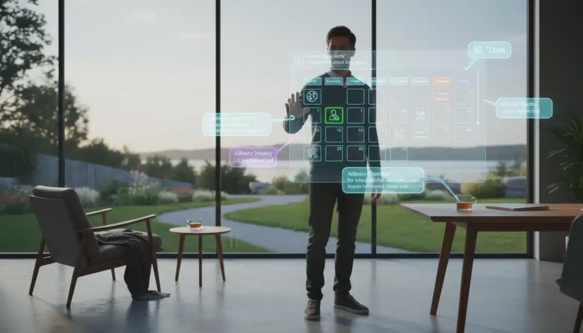 Person using holographic calendar for optimized daily scheduling