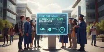 Students reviewing 2026 student loan forgiveness updates on a digital display