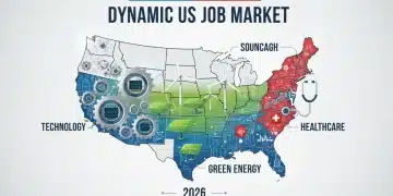 Dynamic US job market 2026 showing tech, green energy, healthcare sectors