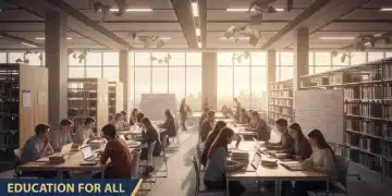 2026 Education Landscape: Federal Student Aid Updates for 3 Million Diverse college students studying in a modern library, symbolizing federal student aid access.