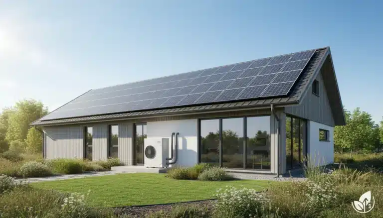 Modern energy-efficient home with solar panels and new windows