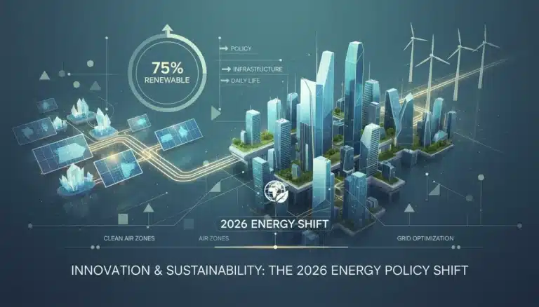 Illustration of renewable energy powering a city, symbolizing the 2026 Energy Policy Shift's impact.
