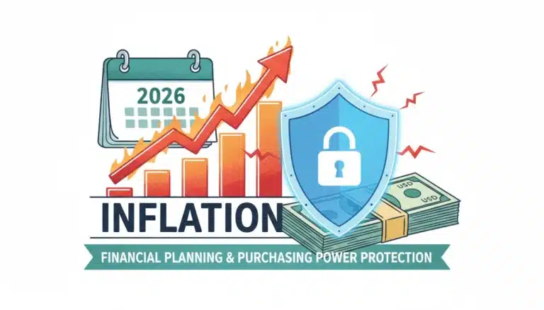 Financial chart with upward inflation trend and shield protecting US dollars